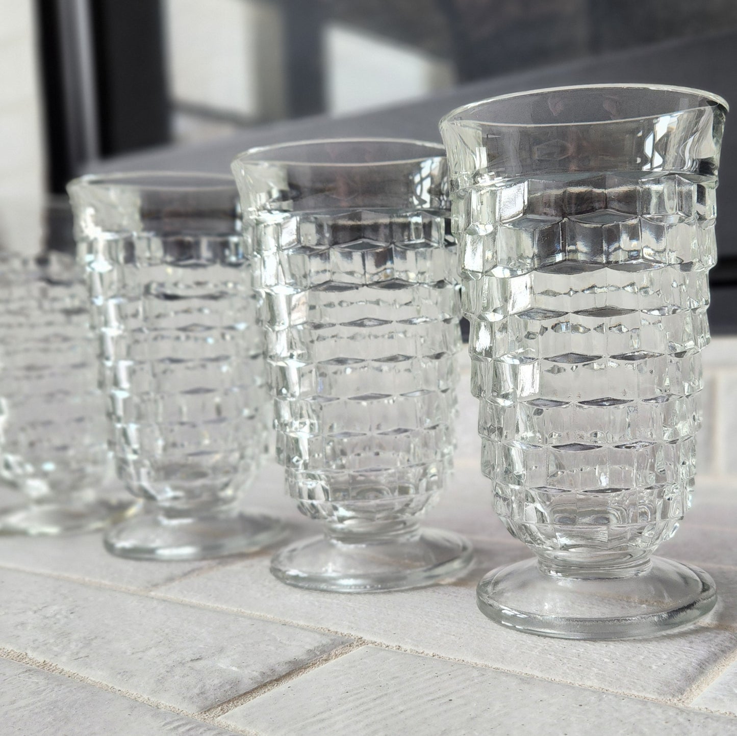 Indiana Glass Lancaster Colony Whitehall Clear Cubist Set of 4 Glasses