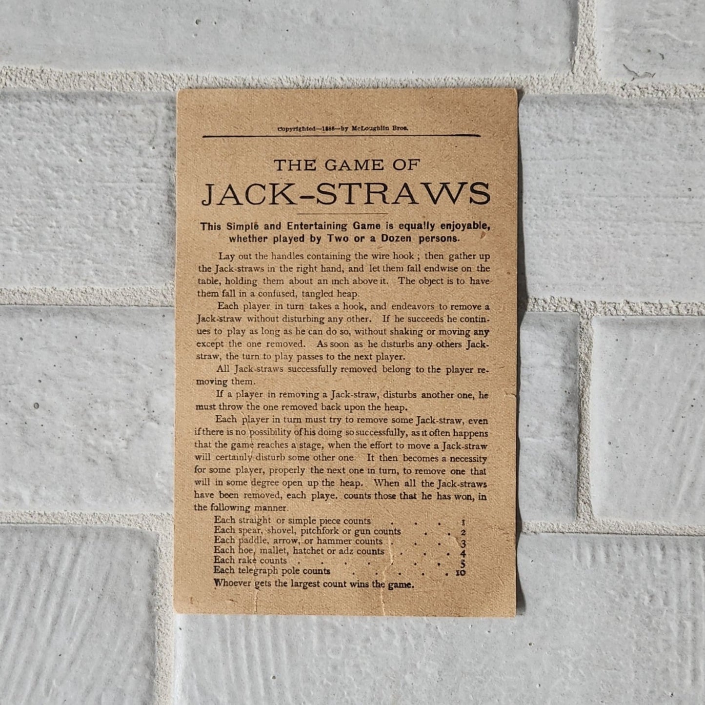 1888 Old Fashioned Jack Straws Game by McLoughlin Brothers
