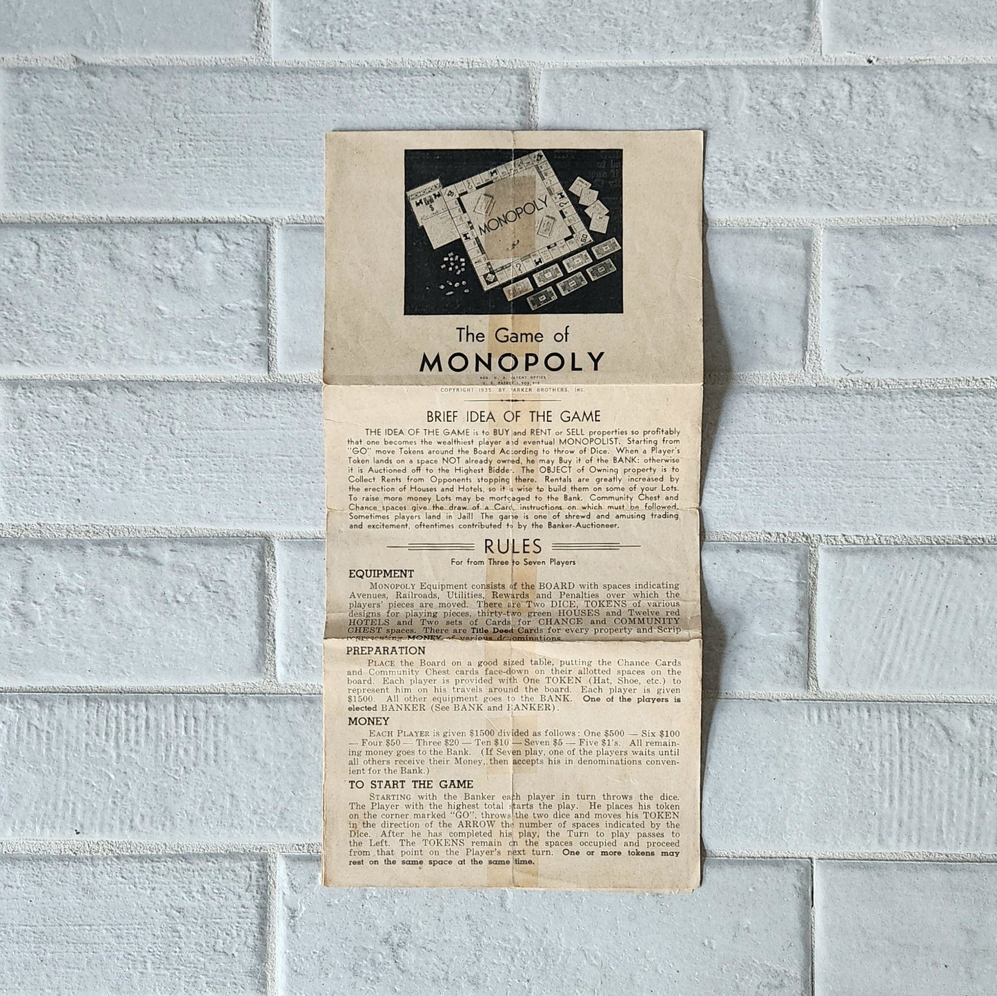 1935 Monopoly Game - Single Patent (Magie)