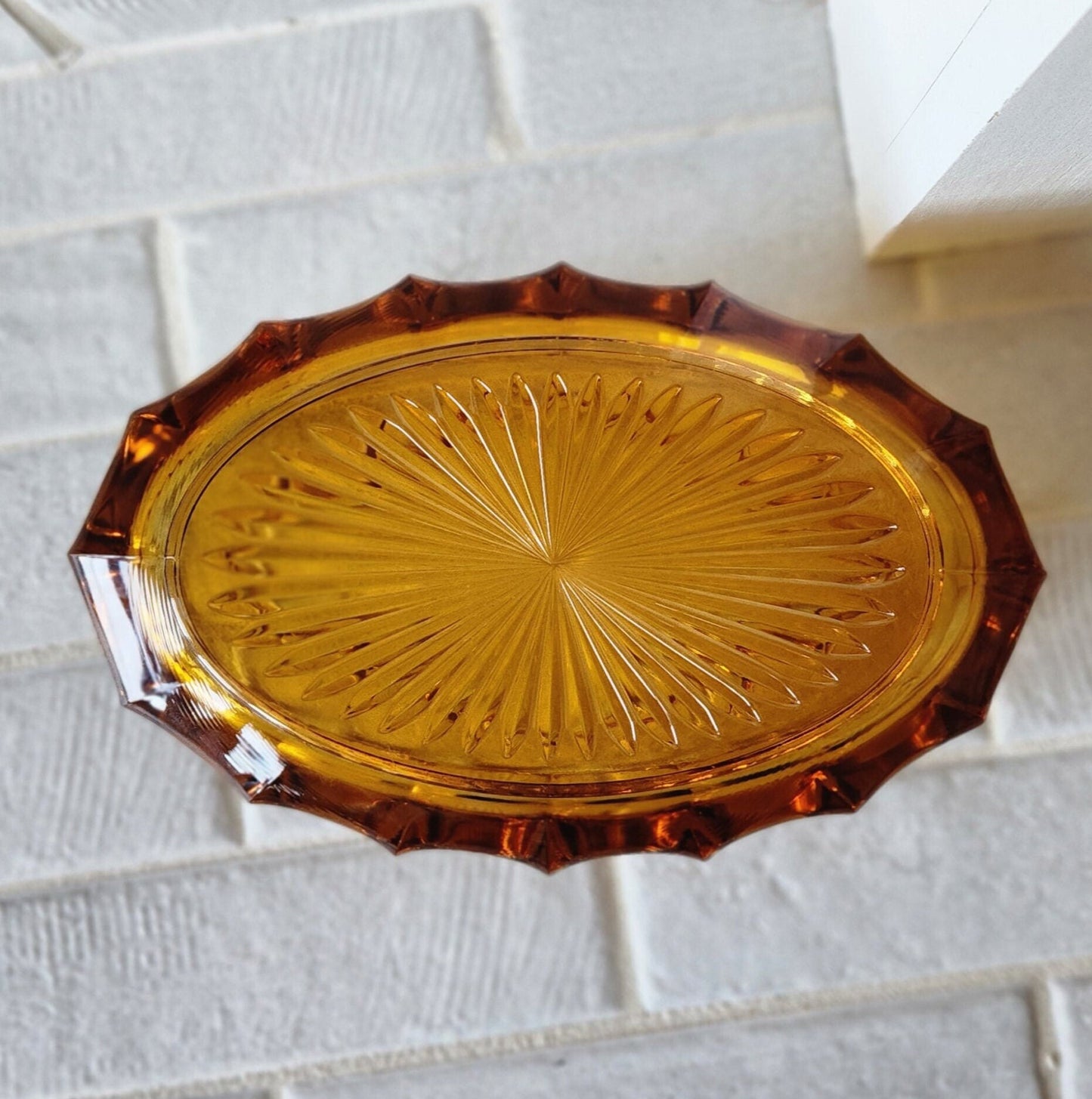 1960s Fostoria Amber Vintage Frosted Coin Glass Oval Dish