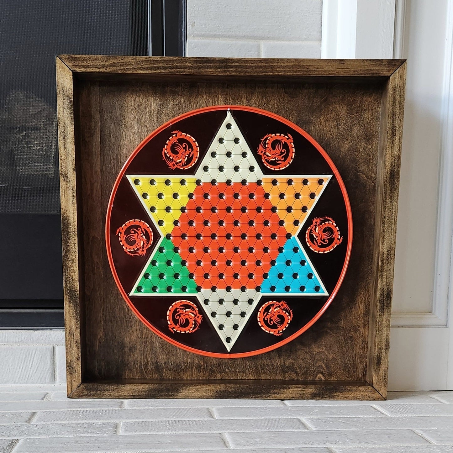 Display and Play 1970s Chinese Checkers Framed Board Game