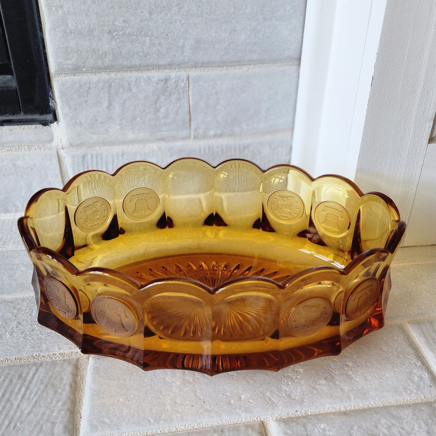 1960s Fostoria Amber Vintage Frosted Coin Glass Oval Dish