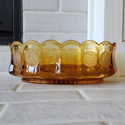 1960s Fostoria Amber Vintage Frosted Coin Glass Oval Dish