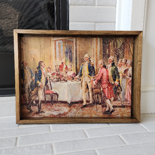 Parker Brothers Pastime Puzzle in a handmade wood puzzle tray