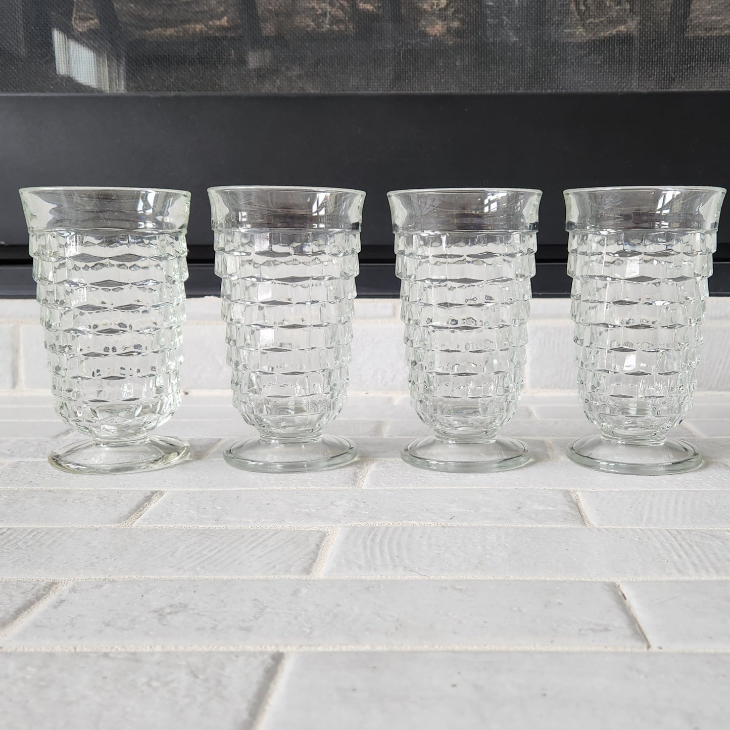 Indiana Glass Lancaster Colony Whitehall Clear Cubist Set of 4 Glasses