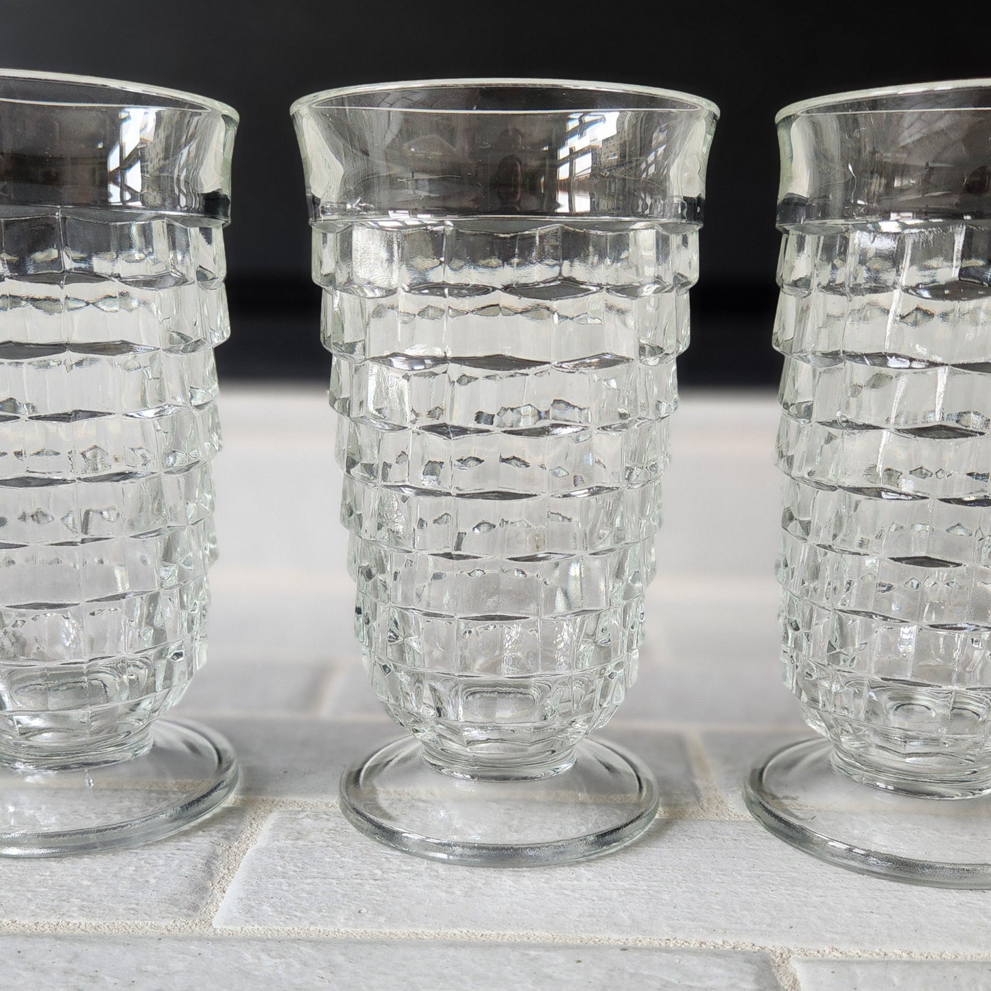 Indiana Glass Lancaster Colony Whitehall Clear Cubist Set of 4 Glasses