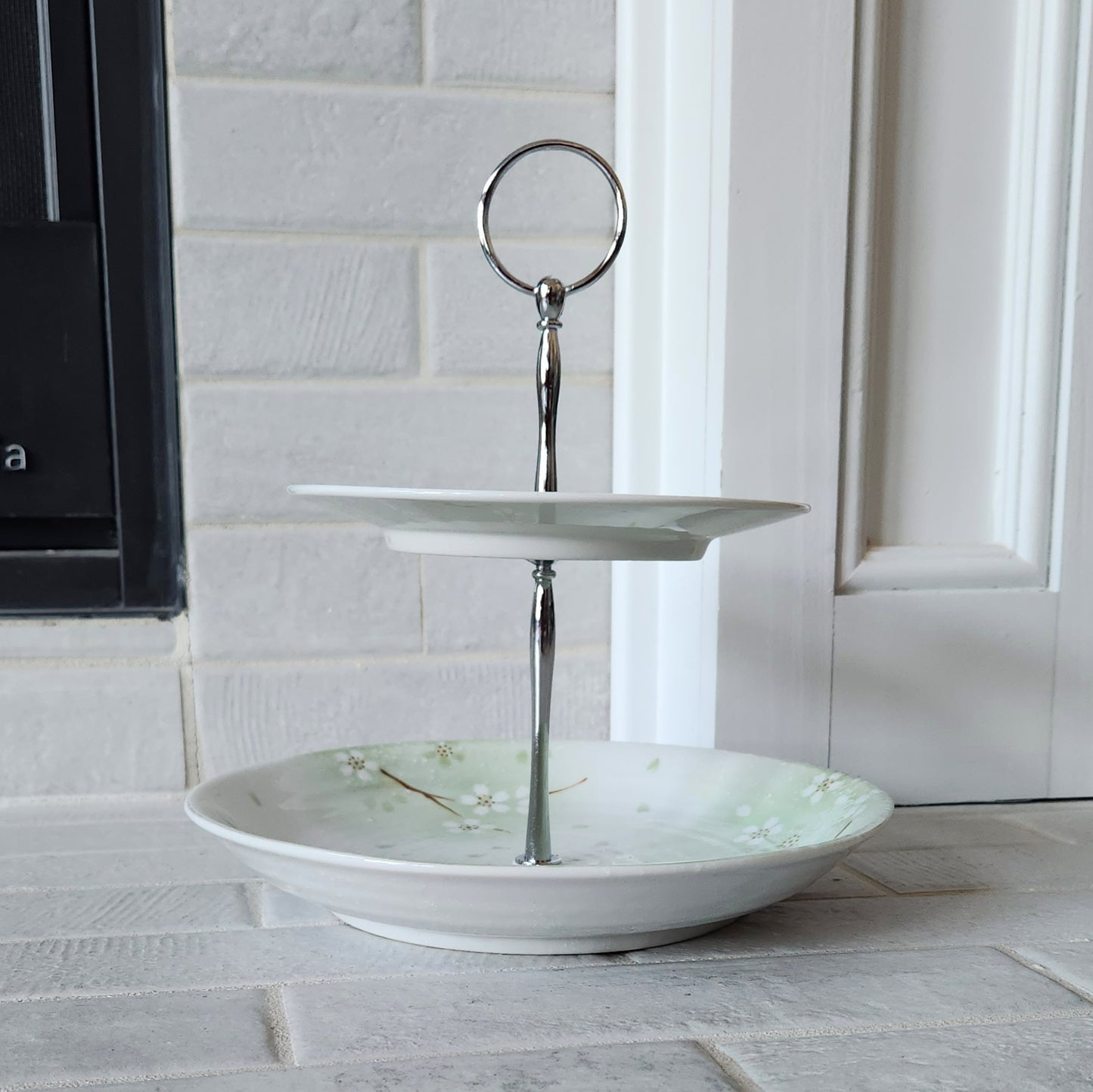 2 Tier Cake Stand White Cherry Blossoms