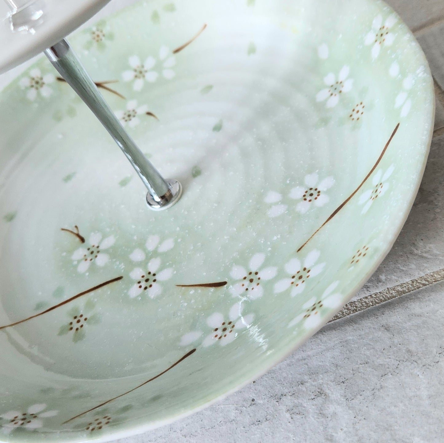 2 Tier Cake Stand White Cherry Blossoms