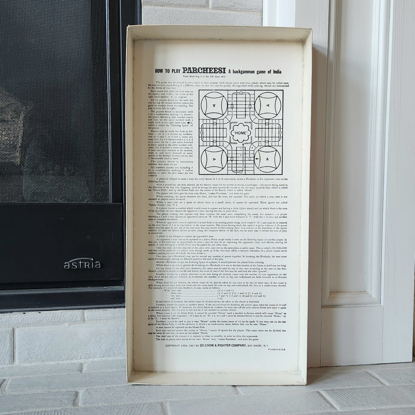 Display and Play 1967 Parcheesi Handmade Framed Board Game