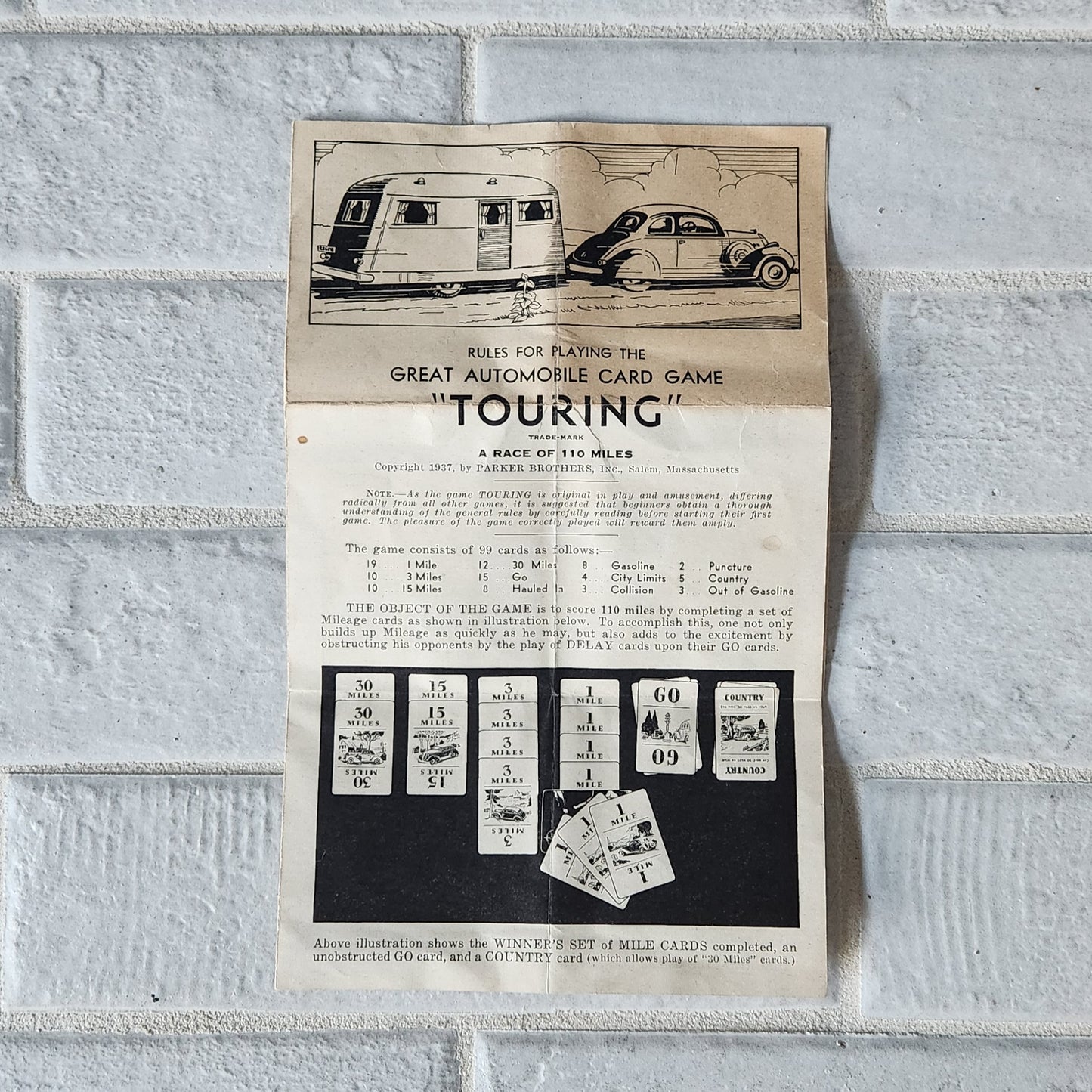 1937 Touring Famous Automobile Card Game by Parker Brothers