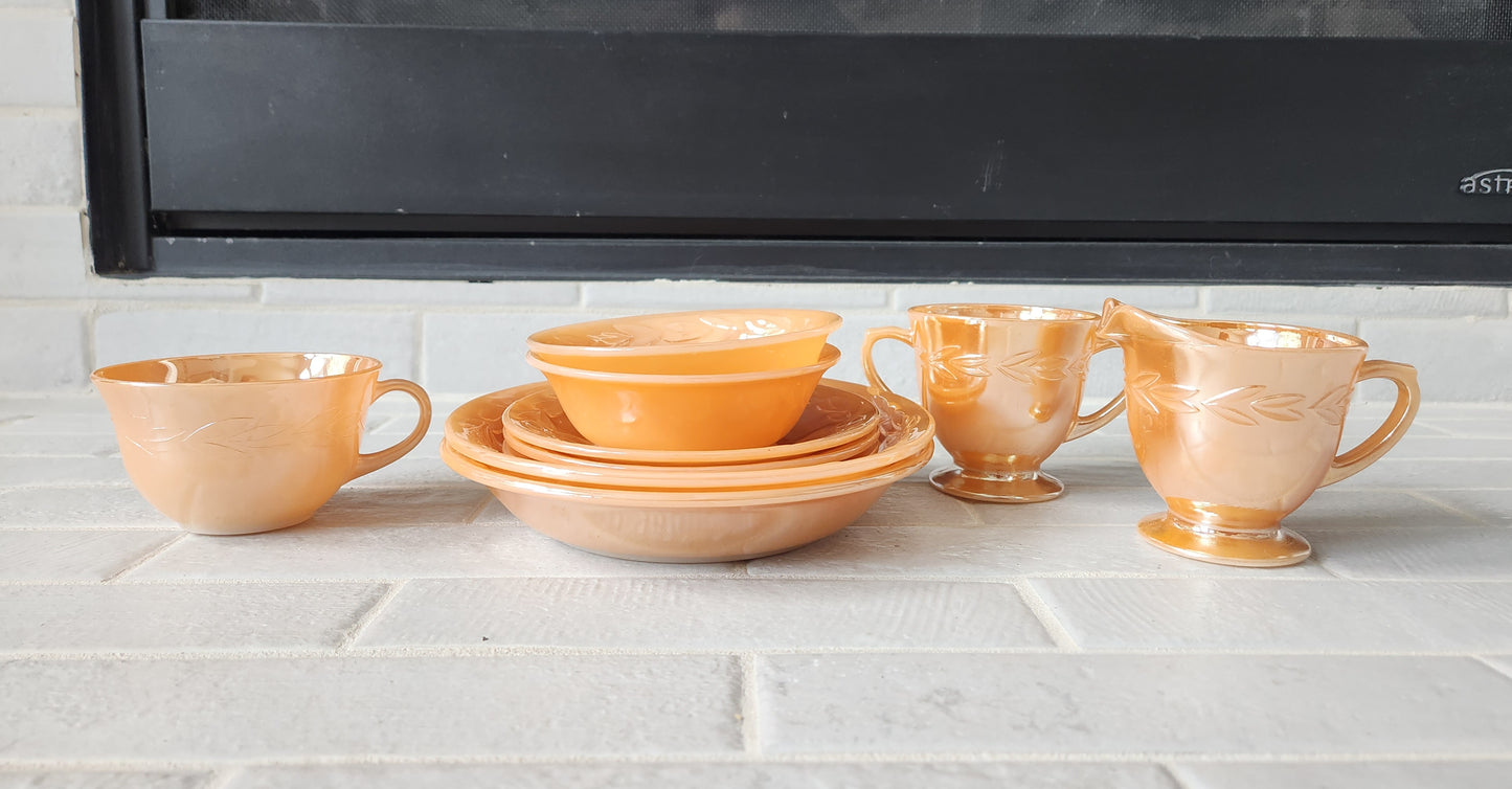 1950s Fire King Peach Lustre Laurel Leaf Dishes