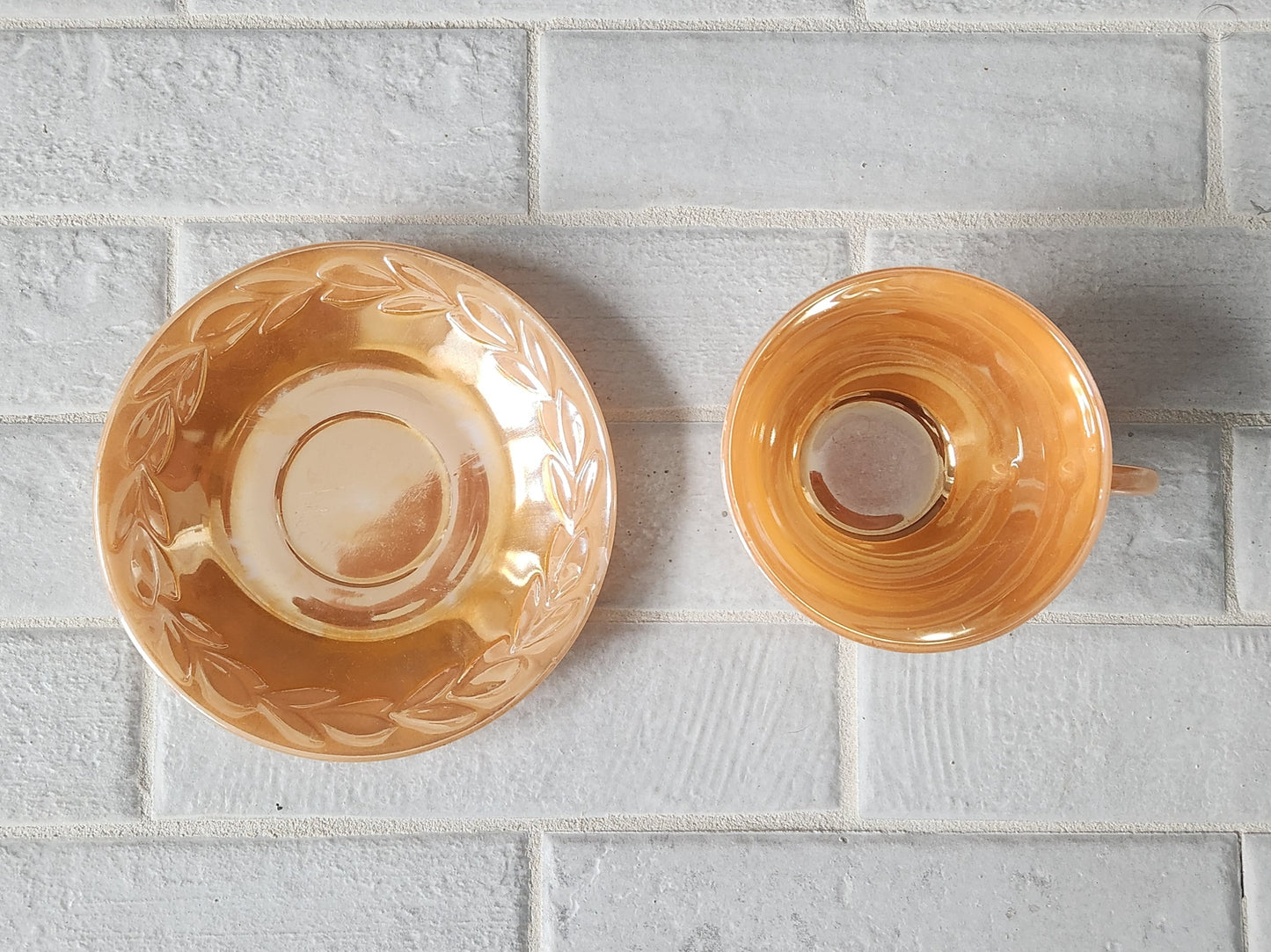 1950s Fire King Peach Lustre Laurel Leaf Dishes