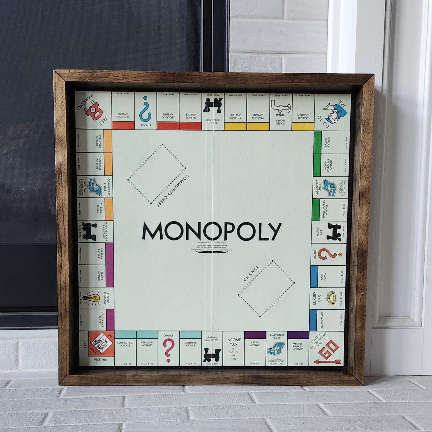 Display and Play 1953 Monopoly Red Mustache Handmade Framed Board Game