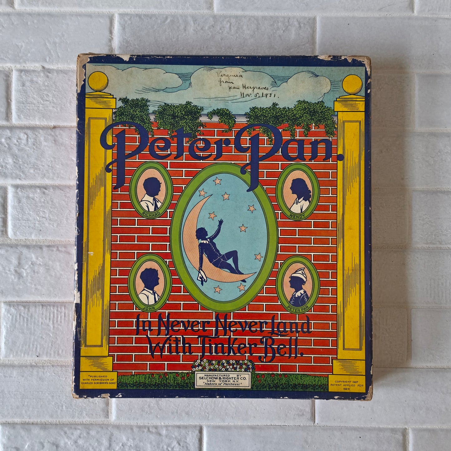 Display and Play Rare 1927 Peter Pan in Never Never Land Handmade Framed Board Game