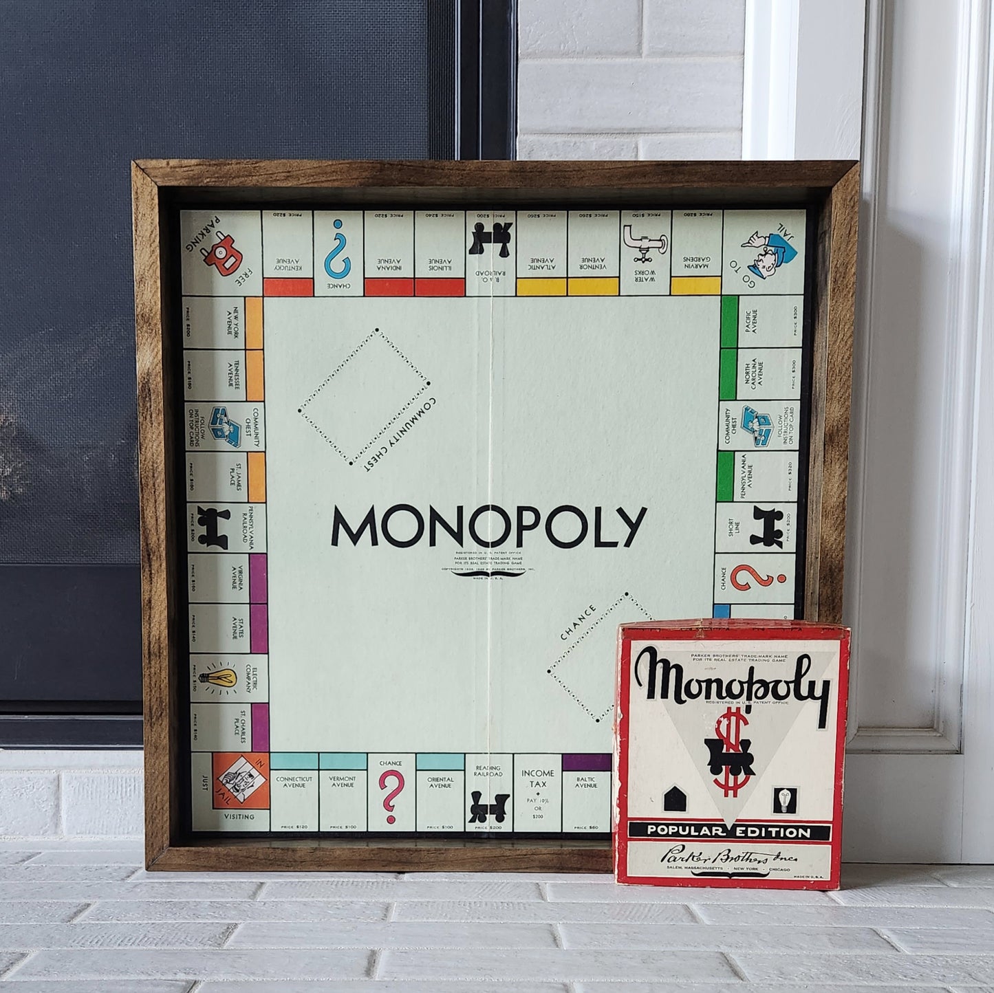 Display and Play 1953 Monopoly Red Mustache Handmade Framed Board Game