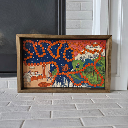 Display and Play Rare 1927 Peter Pan in Never Never Land Handmade Framed Board Game