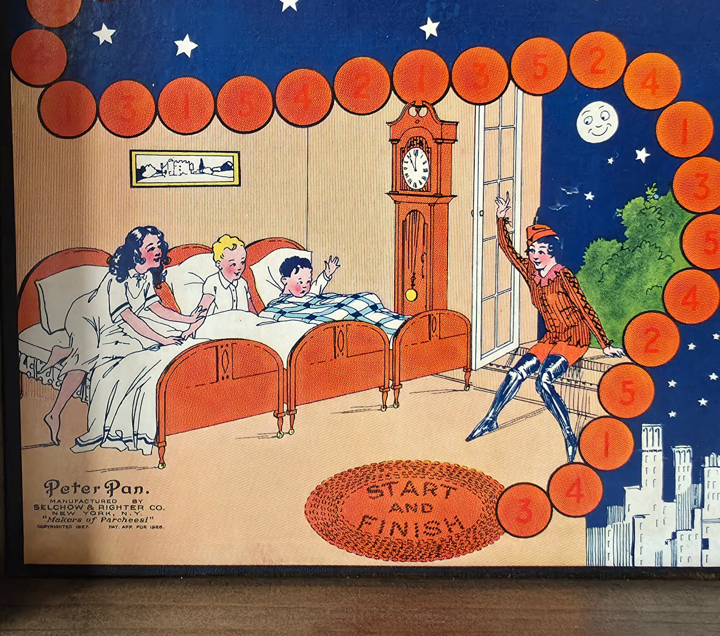 Display and Play Rare 1927 Peter Pan in Never Never Land Handmade Framed Board Game