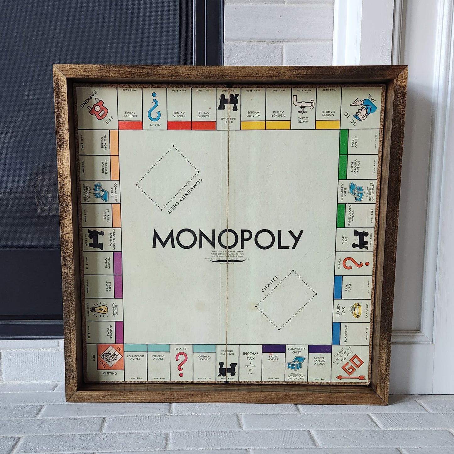 Display and Play 1953 Monopoly Green Mustache Handmade Framed Board Game
