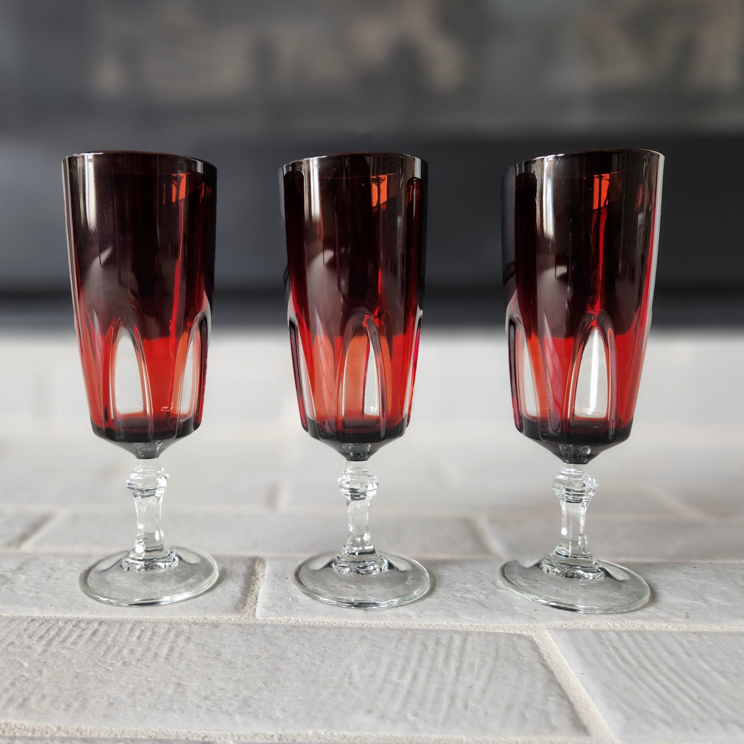 Gothic by Cristal d'Arques-Durand Ruby Red Champagne/Parfait Glasses ...