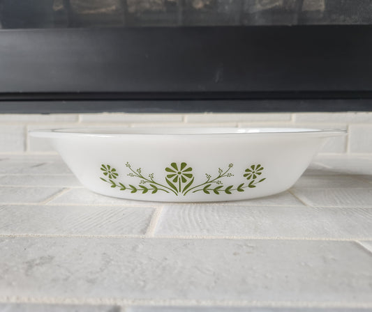 1970s Glasbake Green Crazy Daisy Divided Oval Casserole Dish J2352