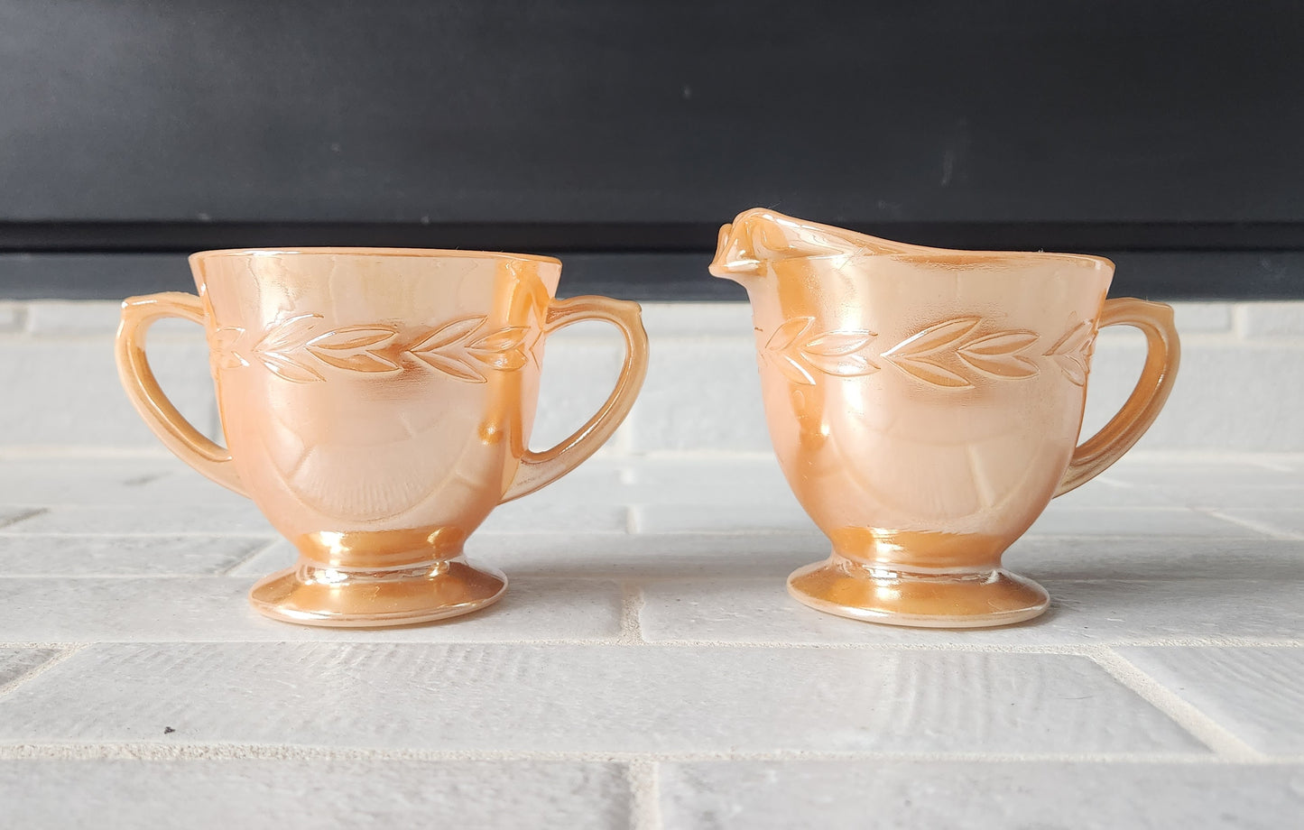 1950s Fire King Peach Lustre Laurel Leaf Dishes