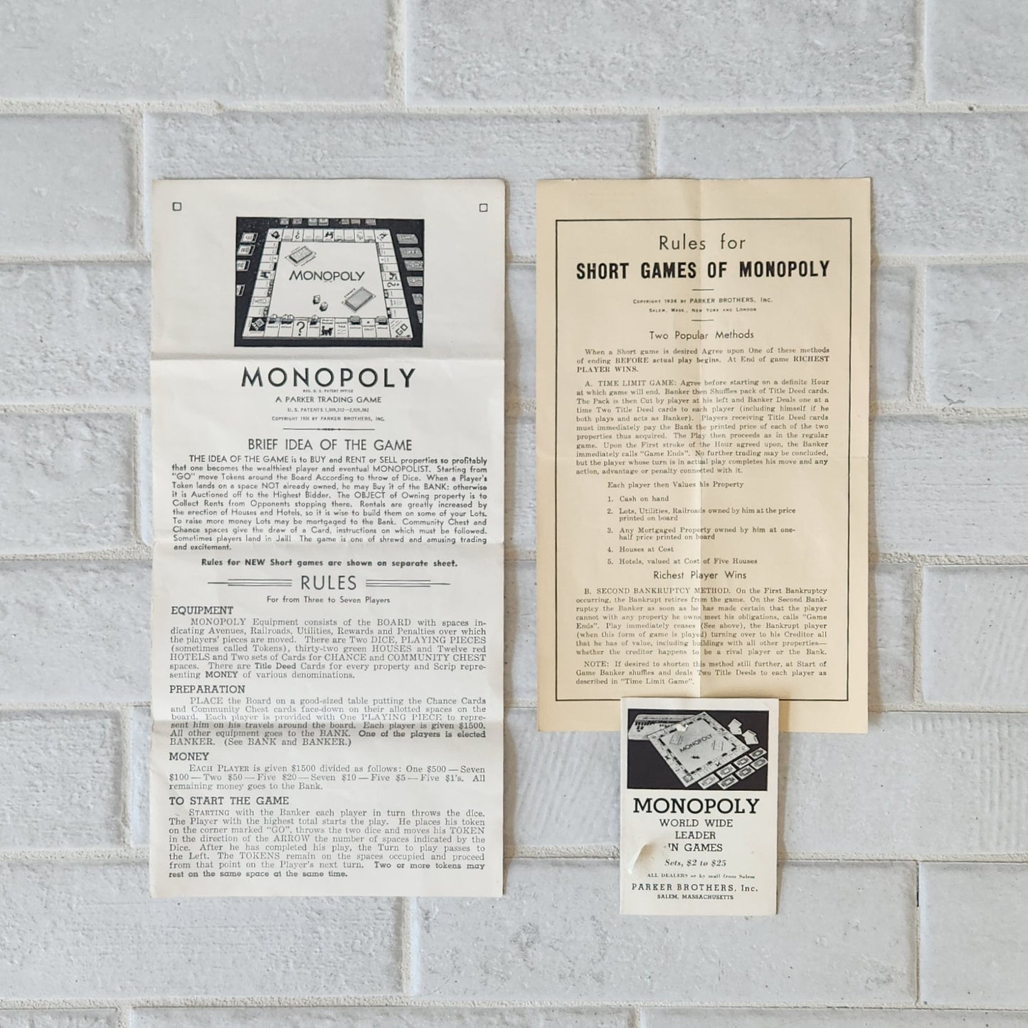 1937-39 Monopoly Blue Box Dual Patent Set