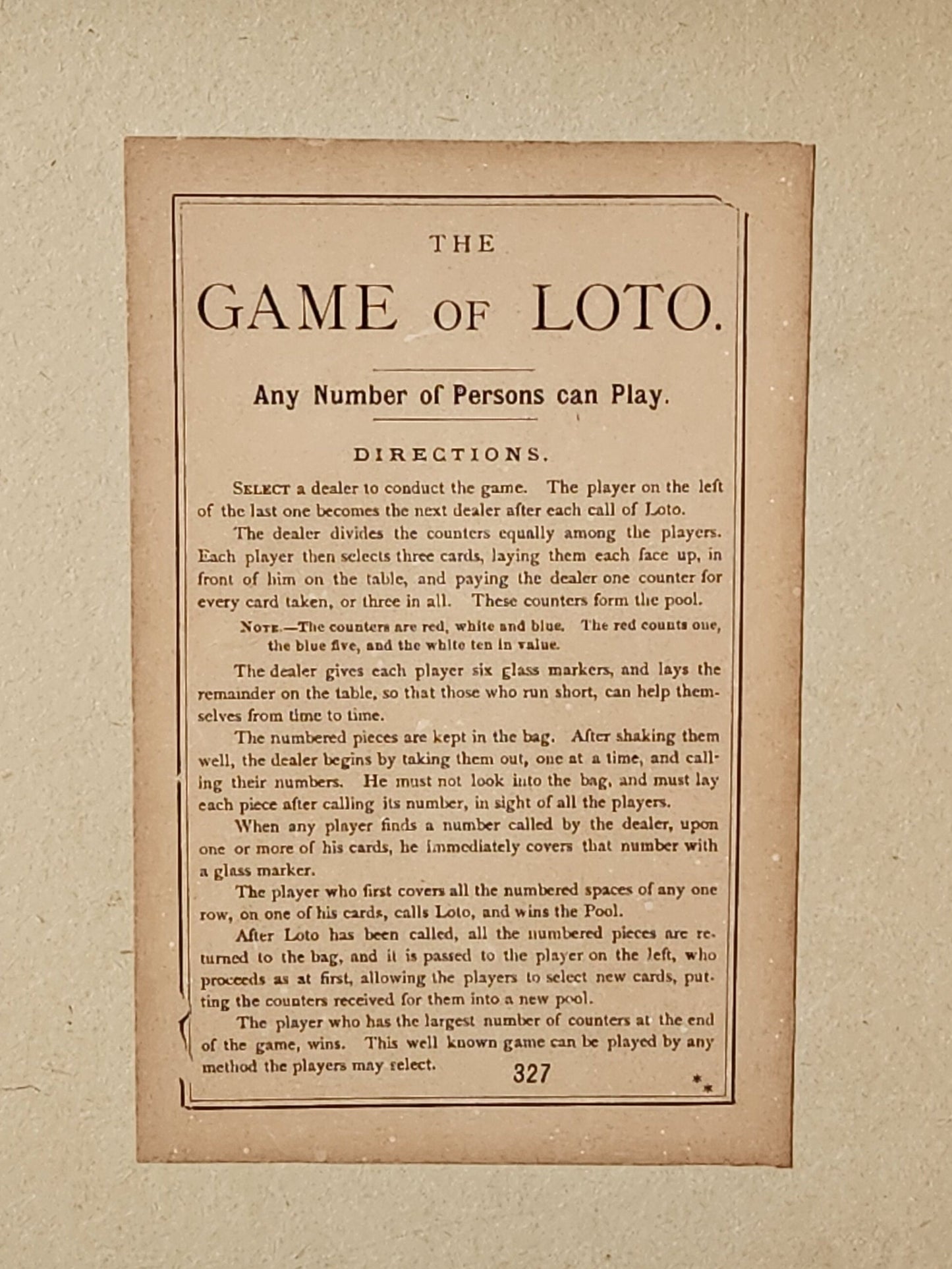 1895 McLoughlin Brothers Lotto Game Number 327