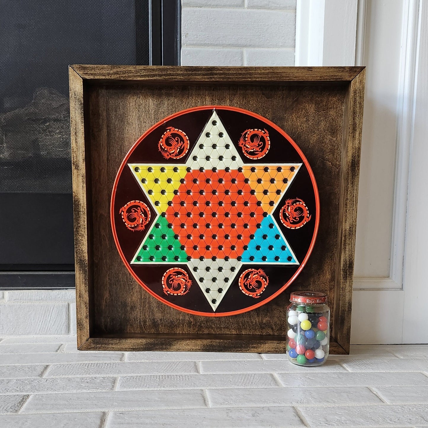 Display and Play 1970s Chinese Checkers Framed Board Game